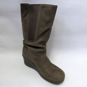 Keen Dark Brown Akita Wedge Slouch Mid-Calf Nubuck Leather Boots Size 11